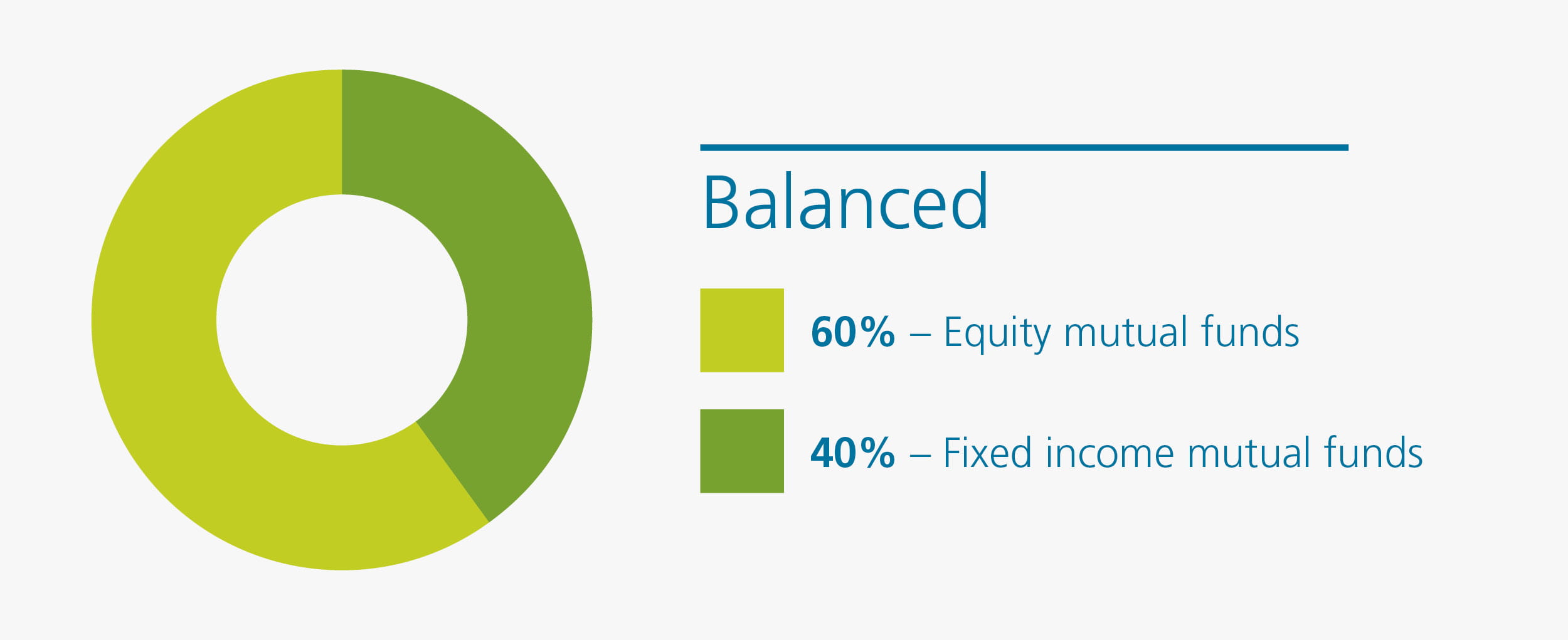 Pie chart showing 60% equity funds and 40% fixed income